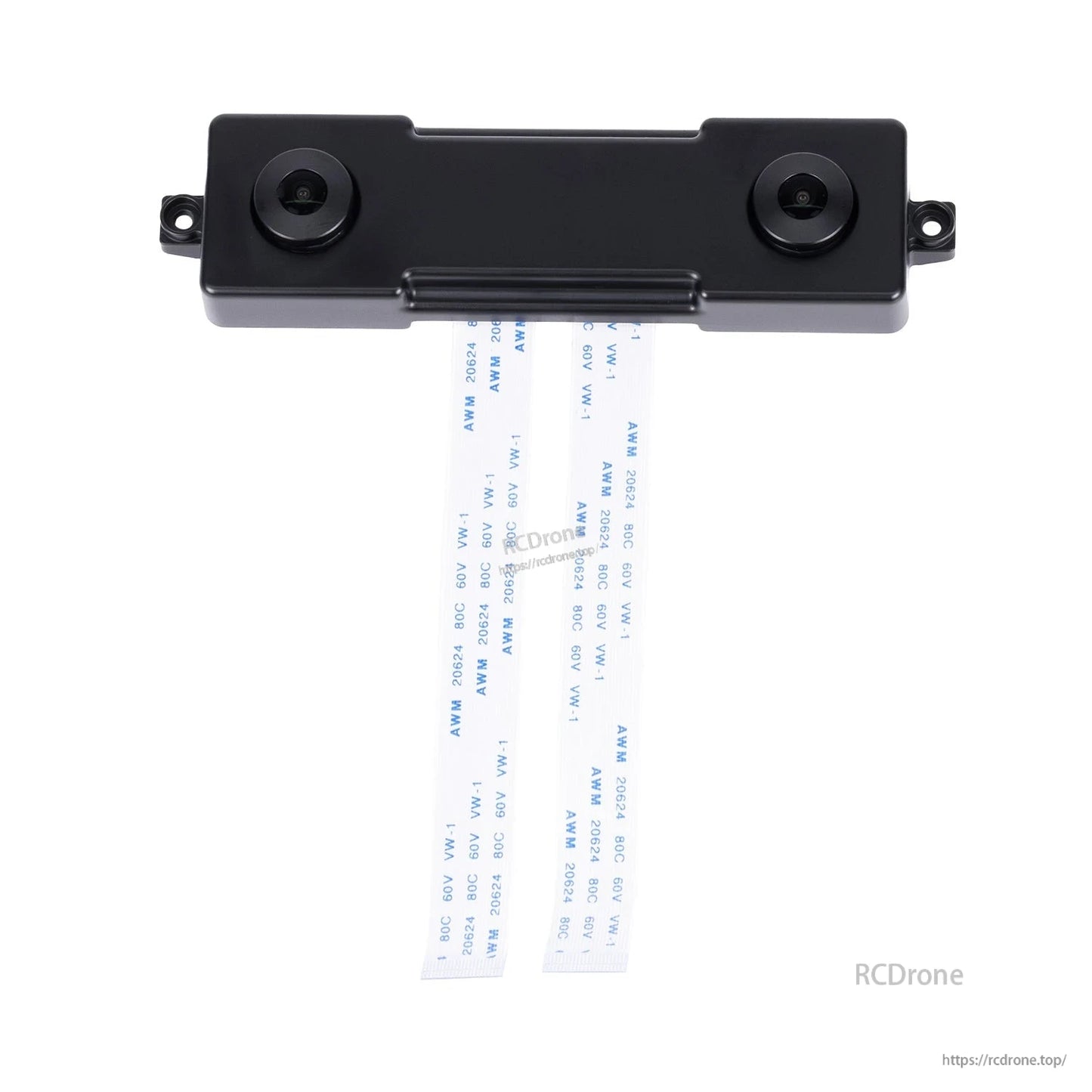 GS130WI stereo camera with two flat ribbon cables attached, top view