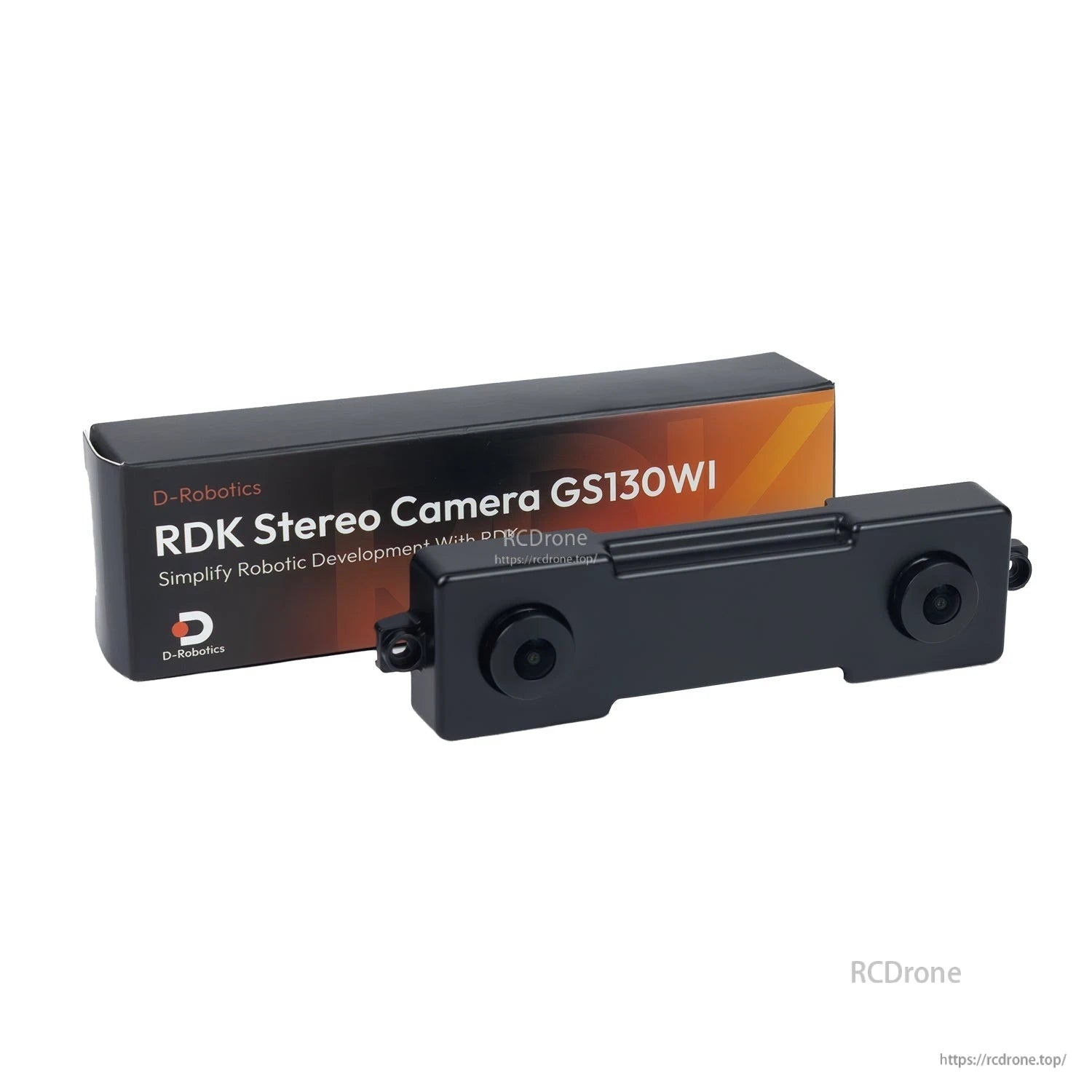 RDK Stereo Camera GS130WI shown with retail box, rear/side view of the module