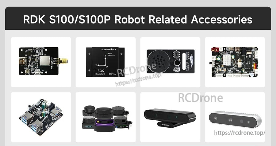RDK S100/S100P robot accessories set with interface boards, sensor modules, and compact peripheral devices