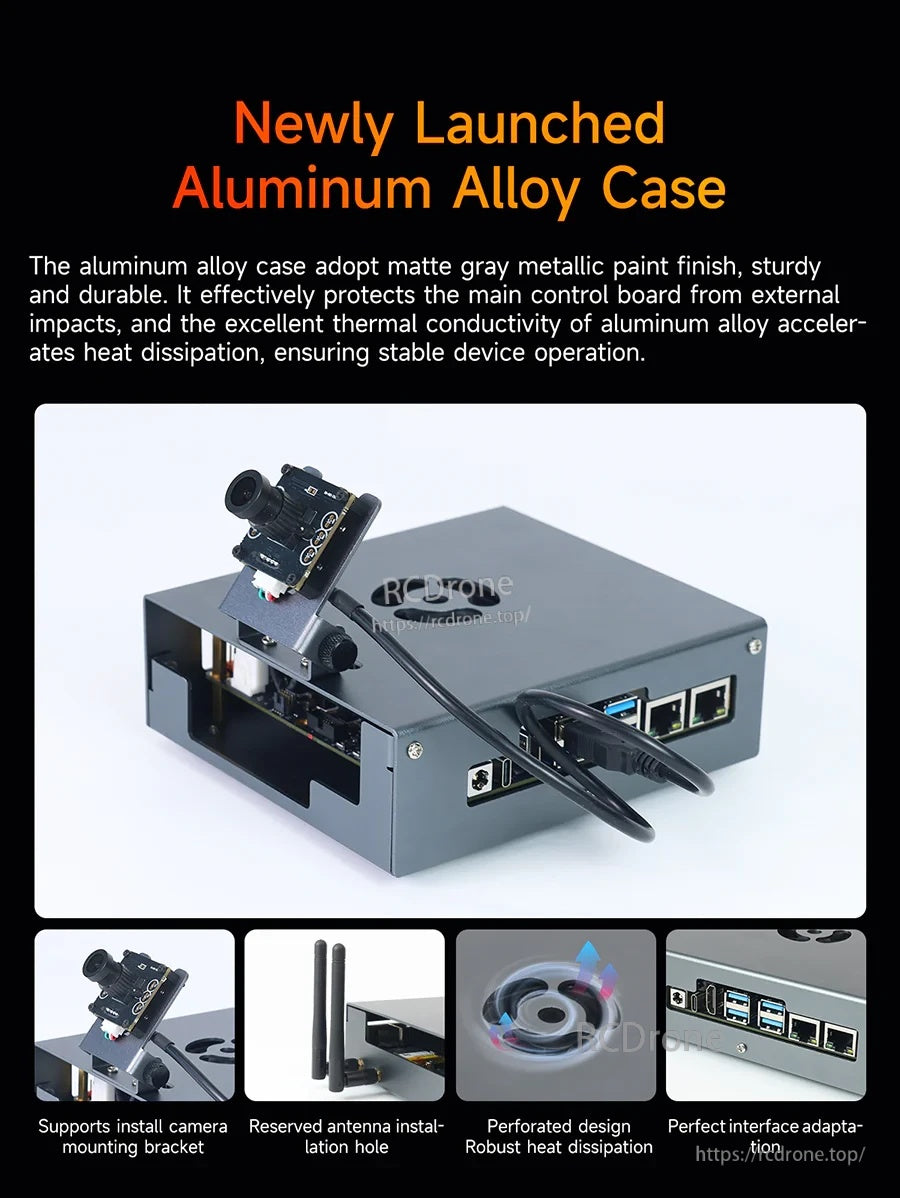 Matte gray aluminum alloy enclosure for RDK S100/S100P with camera mount, antenna hole, and ventilation