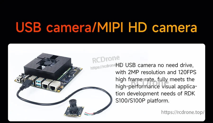 RDK S100/S100P connected to USB camera and MIPI HD camera module for vision development