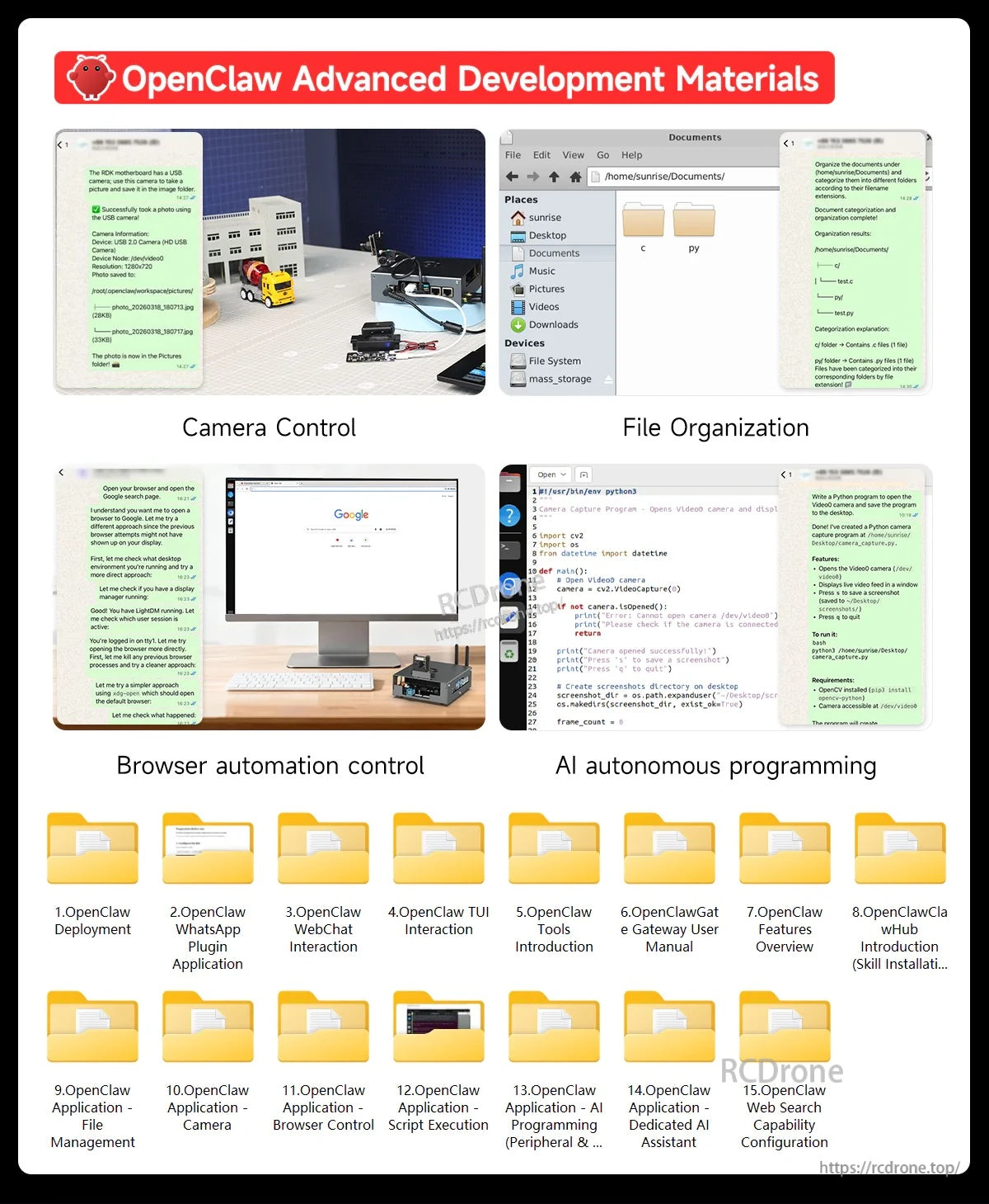 OpenClaw advanced development materials for camera control, browser automation, file management, and AI programming