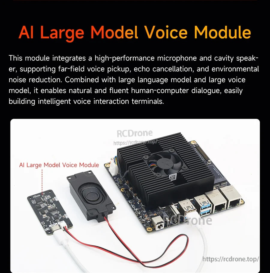 AI large model voice module with microphone board and speaker connected to the RDK S100/S100P developer kit