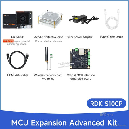 D-Robotics RDK S100P MCU Expansion Advanced Kit with acrylic case, power adapter, Type-C and HDMI cables