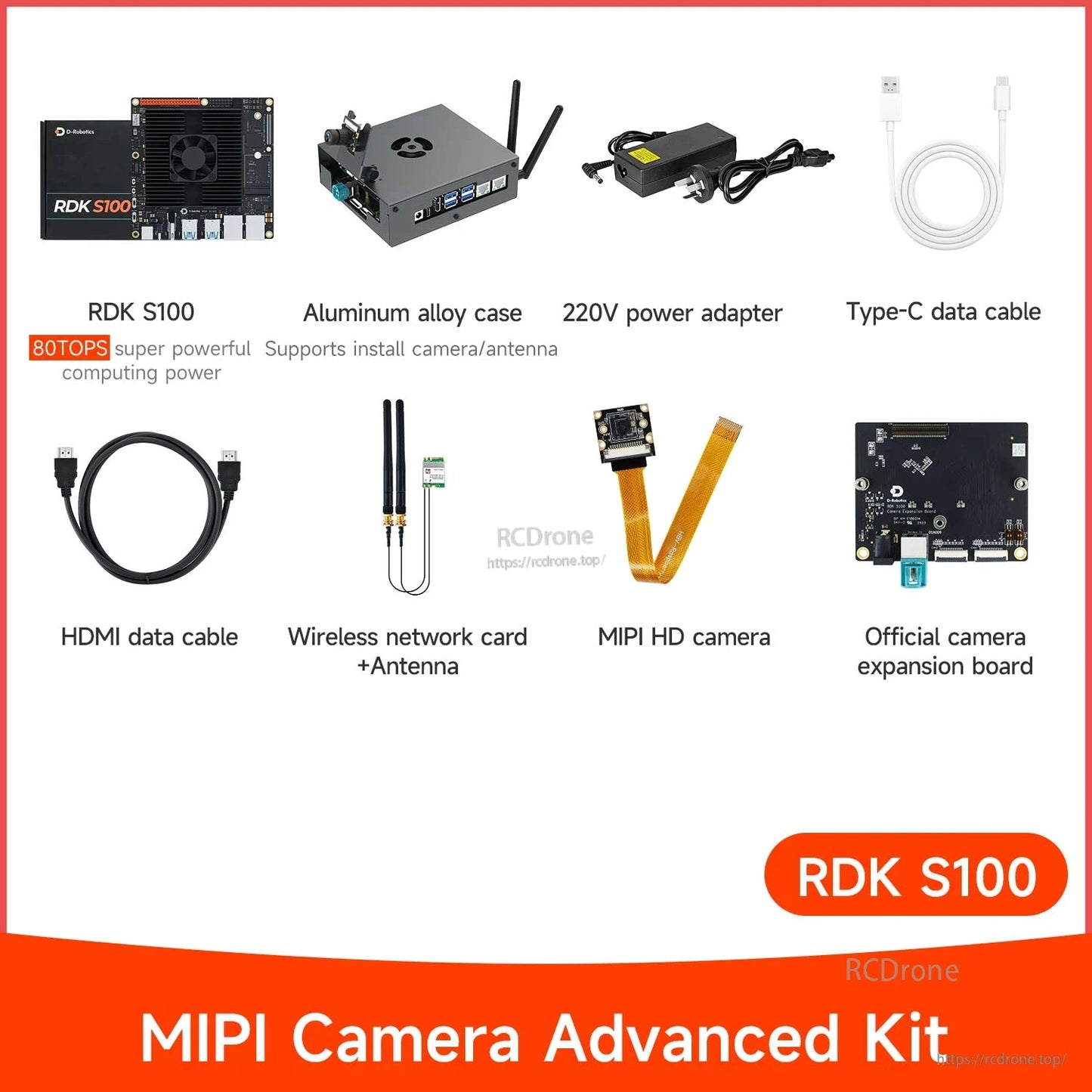 RDK S100 MIPI Camera Advanced Kit contents with MIPI HD camera and official camera expansion board