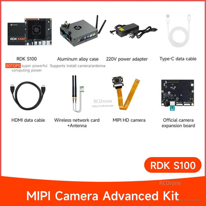 RDK S100 MIPI Camera Advanced Kit contents with MIPI HD camera and official camera expansion board