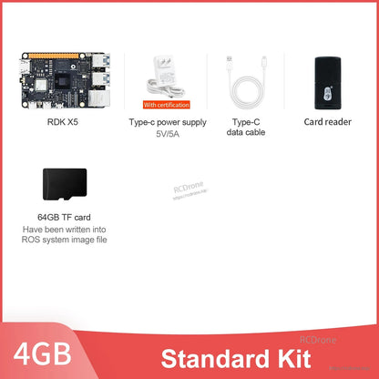 RDK X5 4GB standard kit contents with 64GB TF card, card reader, Type-C power supply and data cable
