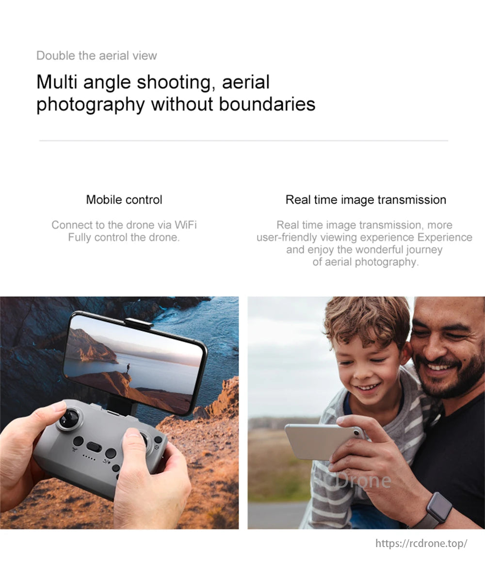 D16 Mini Drone, Double aerial view, multi-angle shooting, WiFi mobile control, real-time image transmission for easy aerial photography.