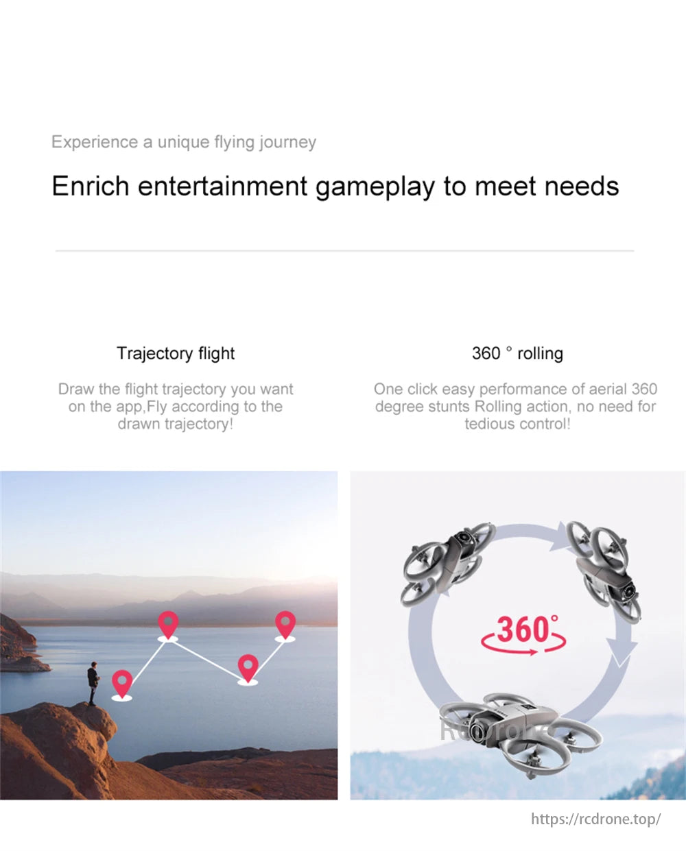 D16 Mini Drone, Enjoy a unique flight journey with enriched gameplay, trajectory flight, and 360° rolling for enhanced aerial stunts.