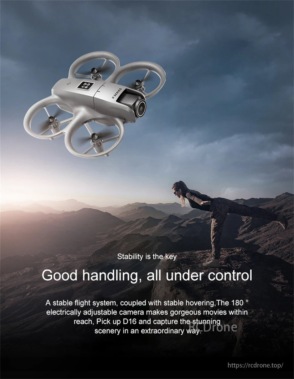 D16 Mini Drone, Stable flight system with adjustable camera ensures good handling and captures stunning scenery.