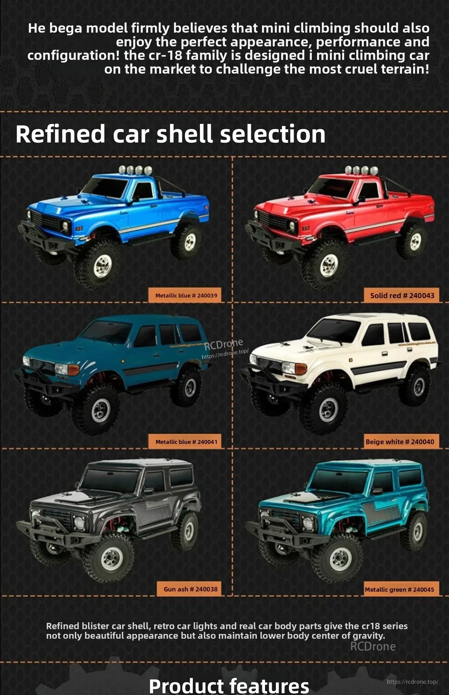 D1RC 1/18 2.4G Mini Off‑Road Rock Crawler RC Car, The 1/18 D1RC Mini Off-Road Rock Crawler comes in six colors, features retro lights, durable design, and superior stability for high-performance off-road adventures.