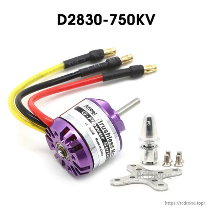 D2830 28 × 30 mm Brushless Motor, D2830-750KV brushless motor for RC multicopter, featuring 3.17mm shaft and compatibility with 2-4S LiPo batteries.