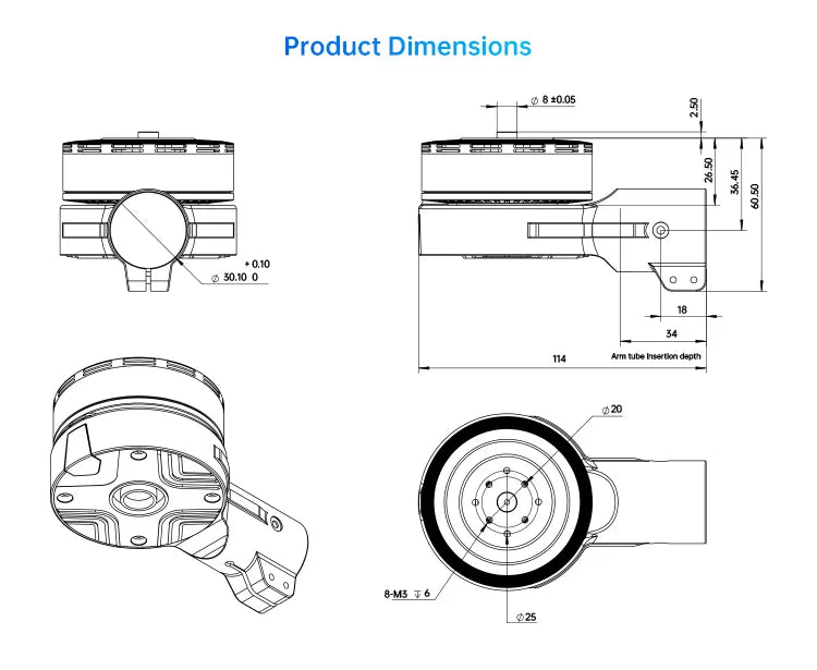 SIYI D6 Enterprise Propulsion System, High-performance propulsion system for industrial/agriculture drone with 130KV brushless motor and 55A FOC ESC.