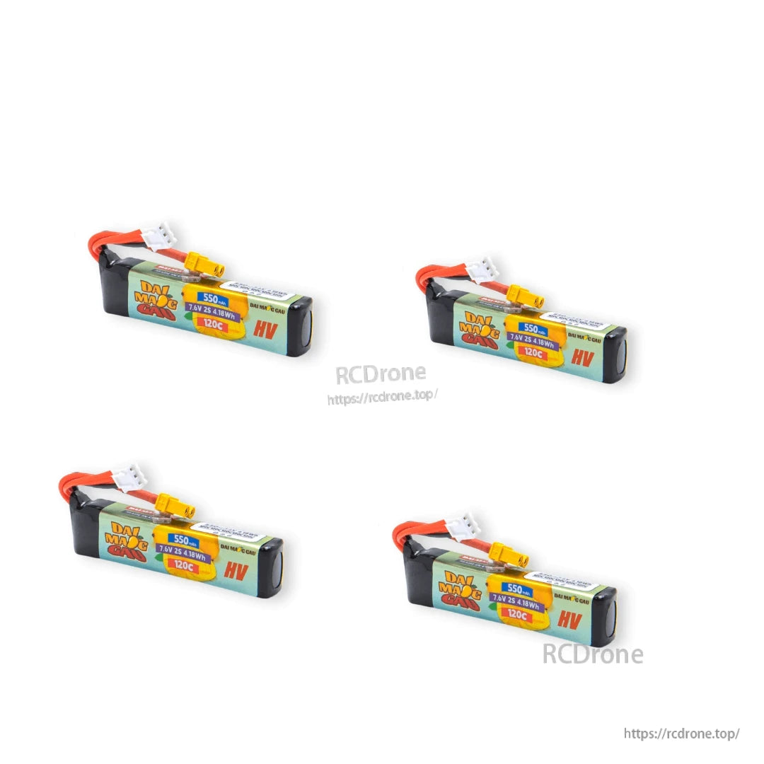 Four DAI WANG GAU LiPo battery units arranged on a white background