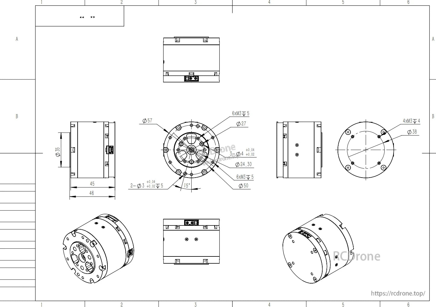 DAMIAO DM-J4310-2EC Роботизированный мотор, технический чертеж моторa робота с размерами и спецификациями