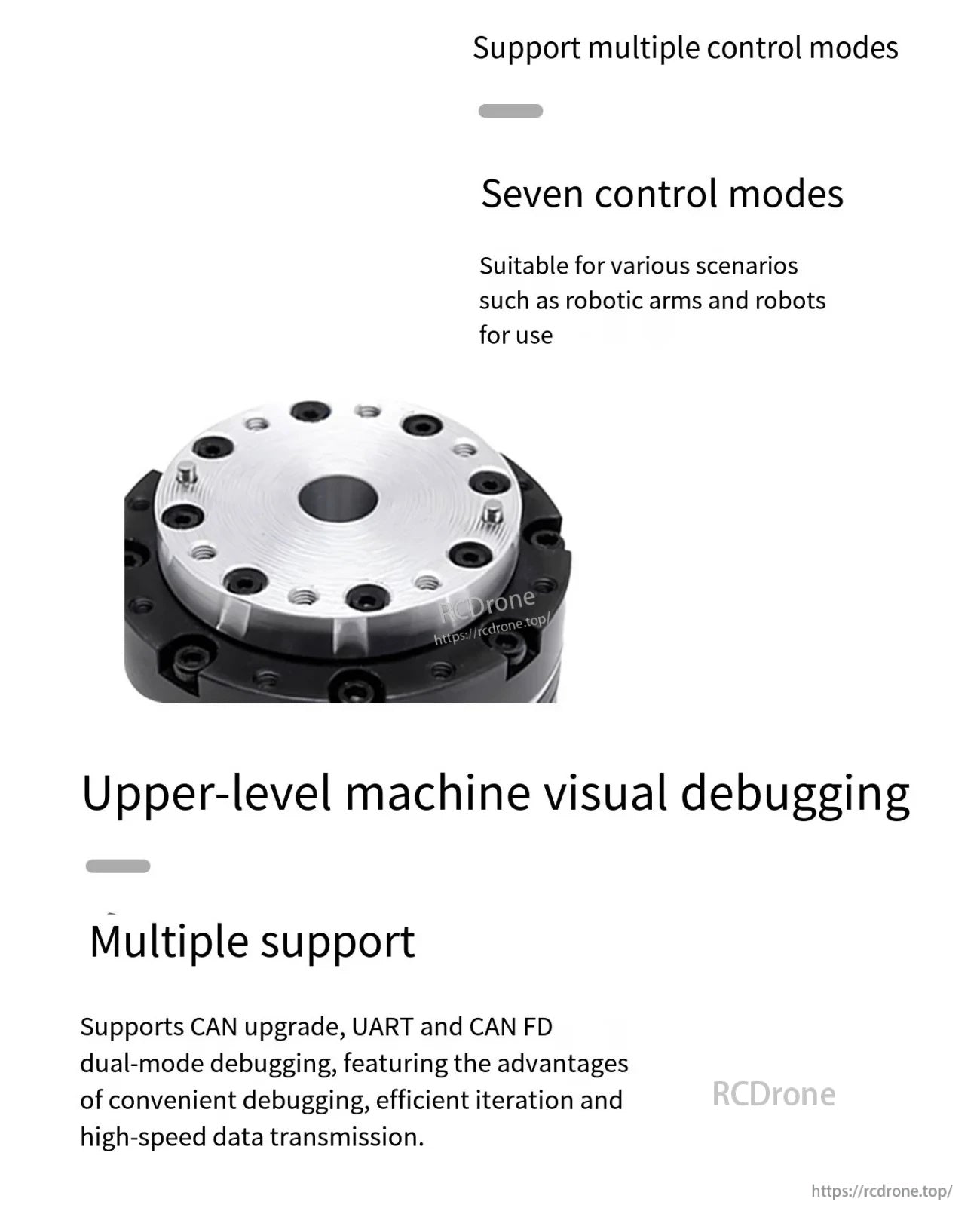 DM-JH11-2EC control and debugging info: seven control modes, supports CAN upgrade plus UART and CAN FD debugging