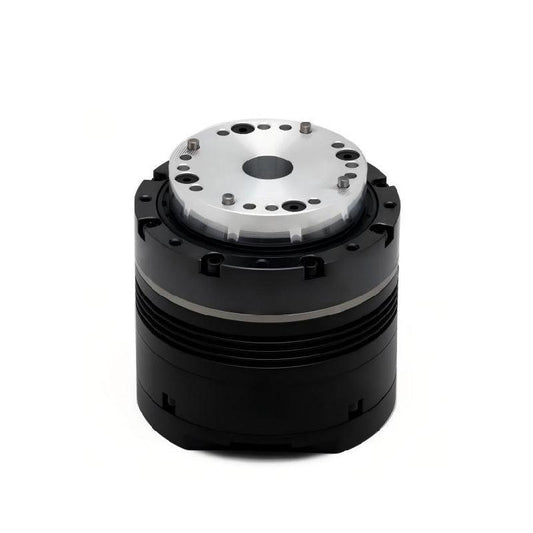 DAMIAO DM-JH14-2EC dual encoder motor, top view with silver mounting faceplate and bolt holes