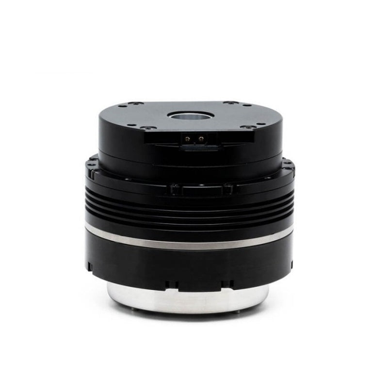 Side profile of DAMIAO DM-JH17-2EC motor showing finned body and recessed connector port