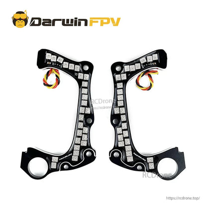 Left and right LED side boards with integrated light arrays and wiring for FPV frame