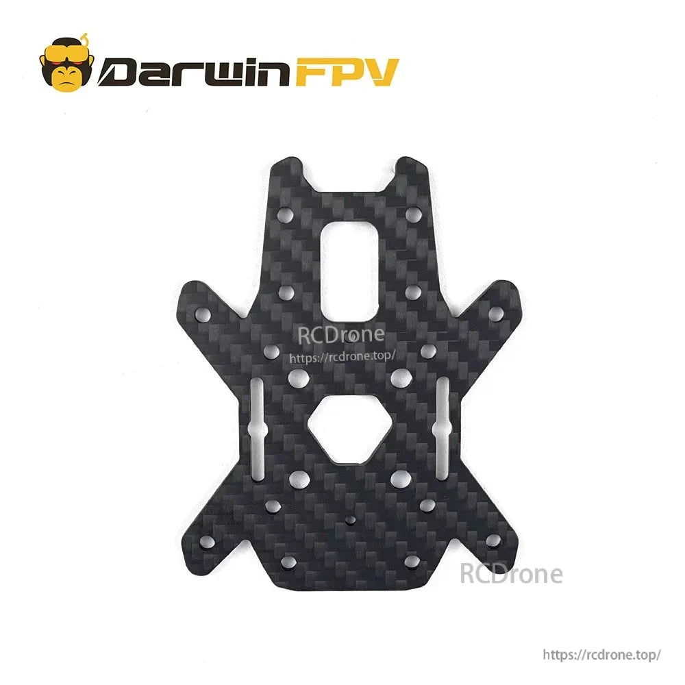 Carbon fiber main plate for FPV drone frame with camera/battery cutouts and mounting holes