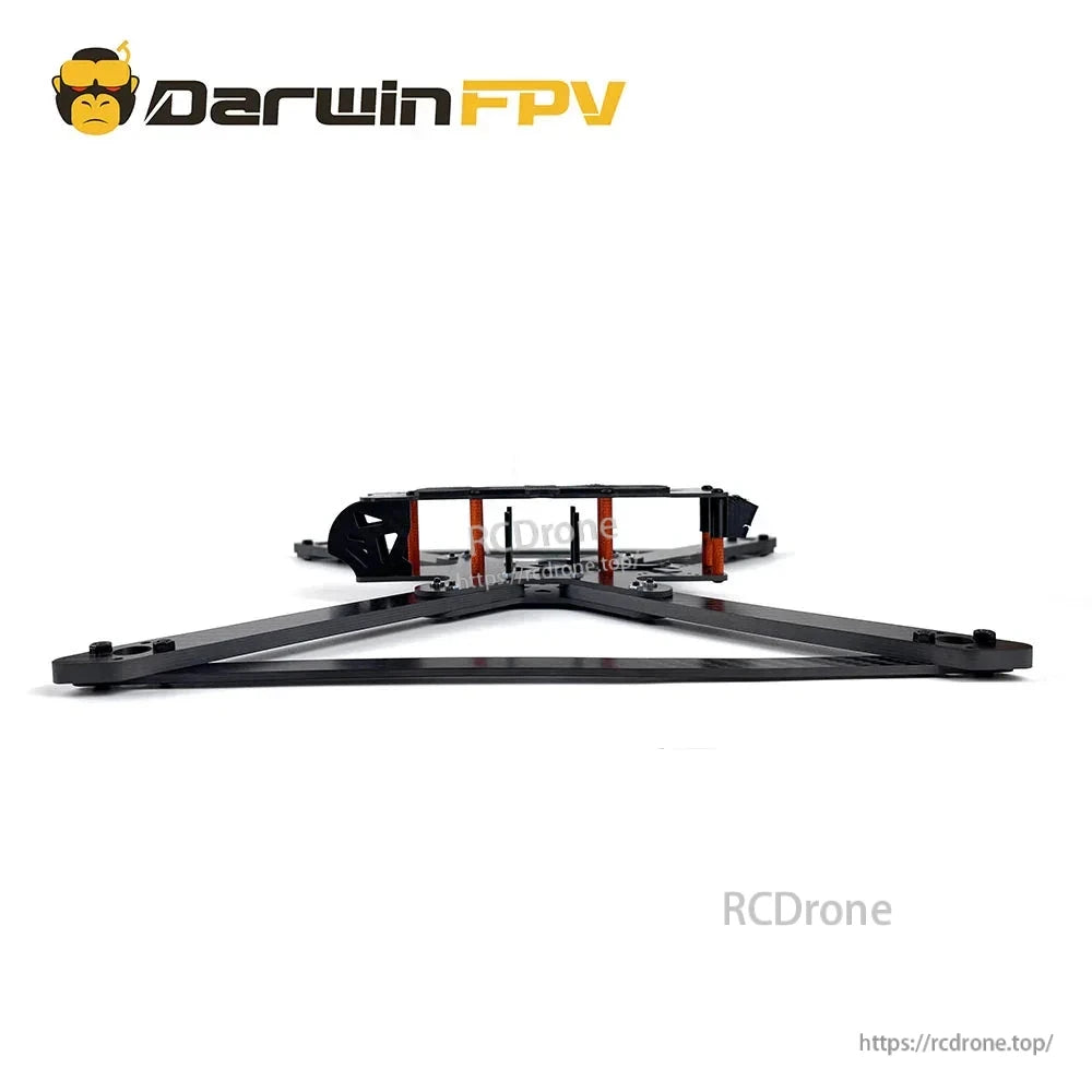 Side profile of assembled carbon fiber frame showing arm height and center plate spacing