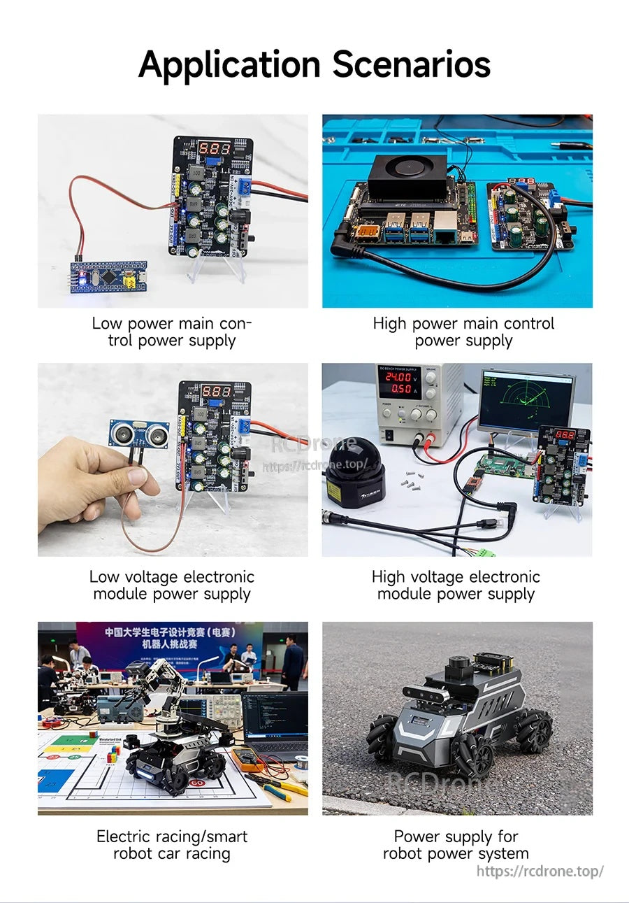 Application scenarios montage for the step-down regulator module in low/high power control and robotics systems