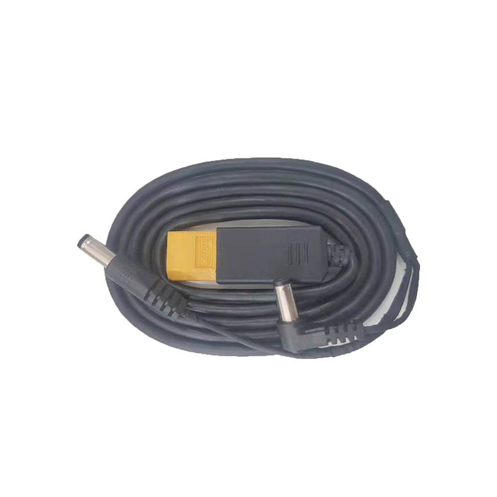 HDZero XT60 DC cable coiled, XT60 power connector with inline module and DC barrel plug ends