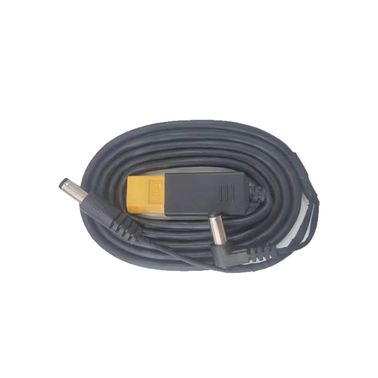 HDZero XT60 DC cable coiled, XT60 power connector with inline module and DC barrel plug ends