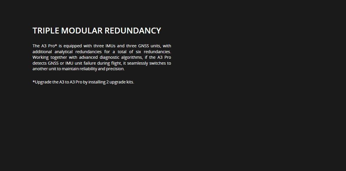 DJI A3 Autopilot Flight Controller, A3 Pro uses triple redundancy in IMUs and GNSS, advanced algorithms for seamless failover, ensuring reliable and precise flight.