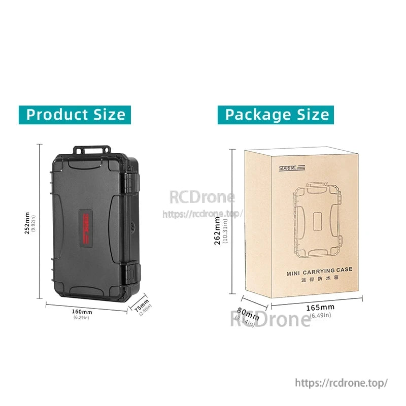 DJI Action 5 Pro Waterproof Case, Mini waterproof case with dimensions for product and package.