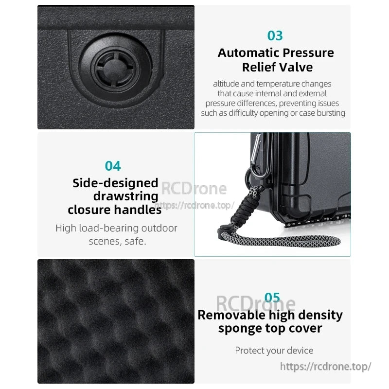 DJI Action 5 Pro Waterproof Case, Automatic pressure relief valve, side drawstrings, and removable high-density sponge cover provide protection and ease of use.