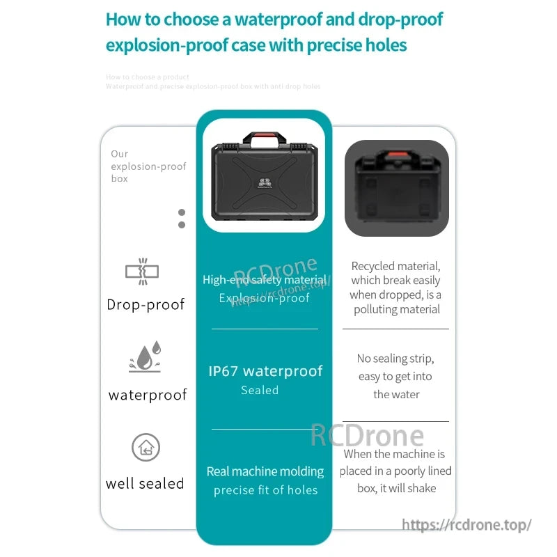 DJI Action 5 Pro Waterproof Case, Choose a durable, waterproof, drop-proof case with IP67 rating, precise fit, and high-quality materials; avoid recycled plastics and poor seals for optimal drone protection.