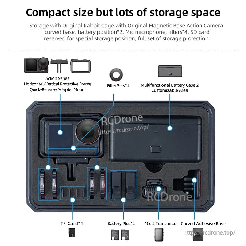 DJI Action 5 Pro Waterproof Case, Compact, waterproof case for DJI Action 5 Pro includes all accessories and offers secure, organized storage with versatile mounting options in a small, durable design.