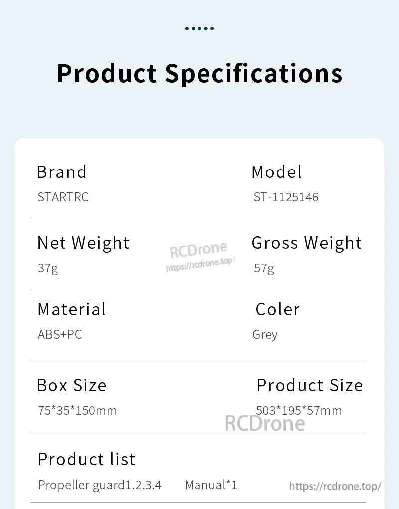 DJI Air 3 Landing Gear, STARTRC ST-1125146 grey landing gear, 37g, ABS+PC material, includes propeller guards and manual. Compatible with specific drone models. Durable, lightweight design for enhanced protection.