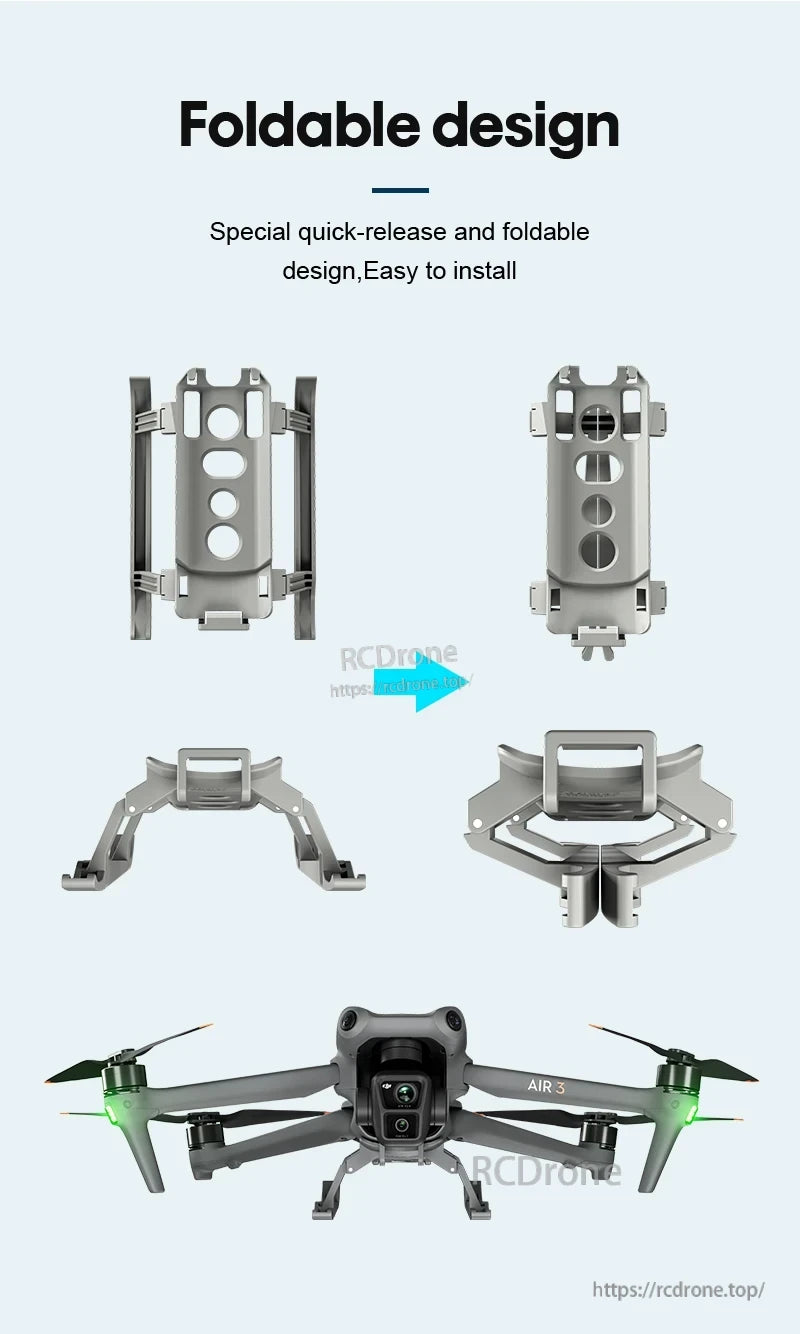 DJI Air 3 Landing Gear, Foldable landing gear with quick-release design, easy to install on DJI Air 3 drone.