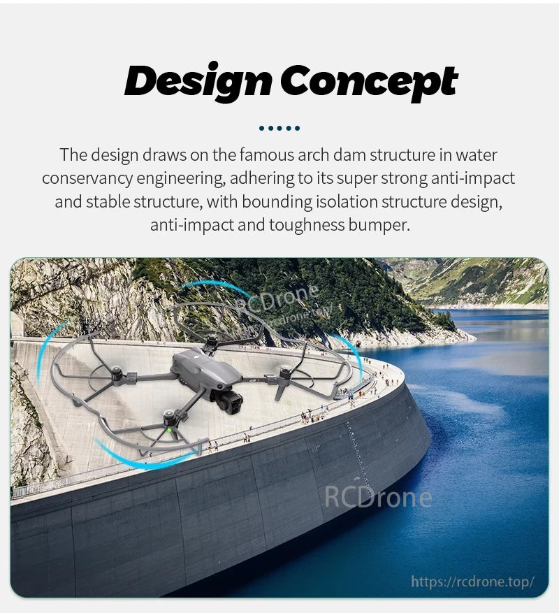 DJI Air 3 Landing Gear, Design inspired by arch dam, featuring anti-impact structure and tough bumpers.