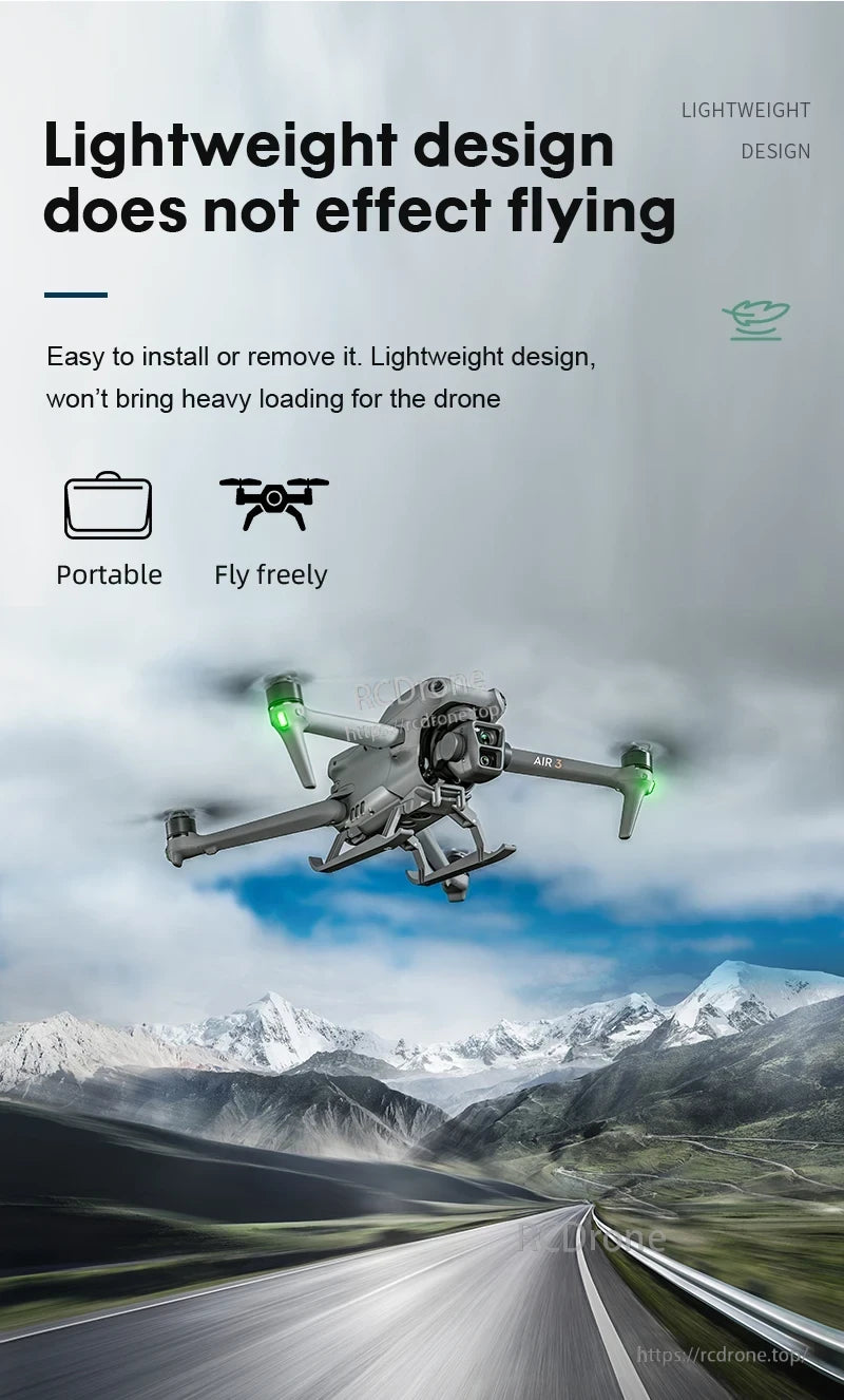 DJI Air 3 Landing Gear, Lightweight design ensures easy installation and free flight.