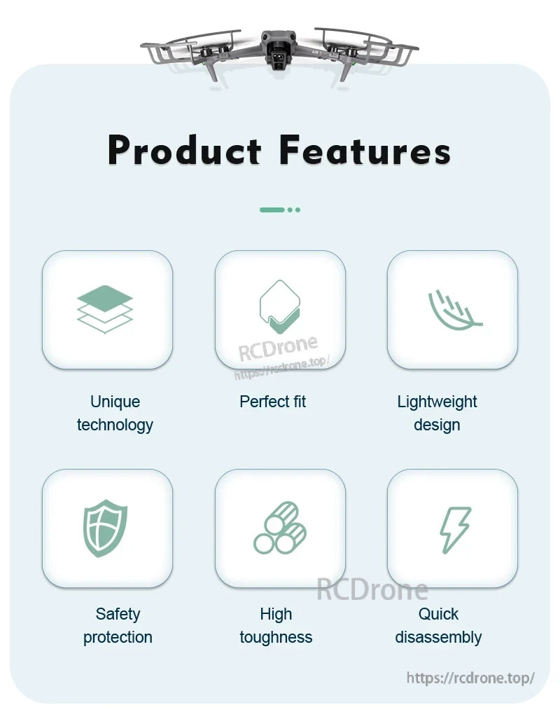 DJI Air 3 landing gear features lightweight, high-toughness design, quick disassembly, perfect fit, and enhanced safety protection.