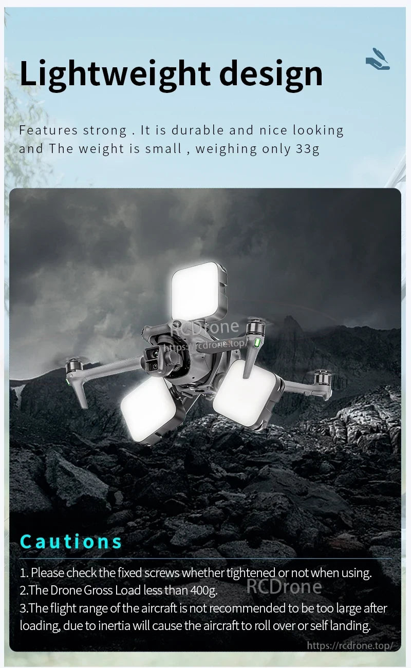 DJI Air 3 Mount Holder, Lightweight 33g drone; durable. Check screws, keep load under 400g, limit flight range to avoid rollover or self-landing.