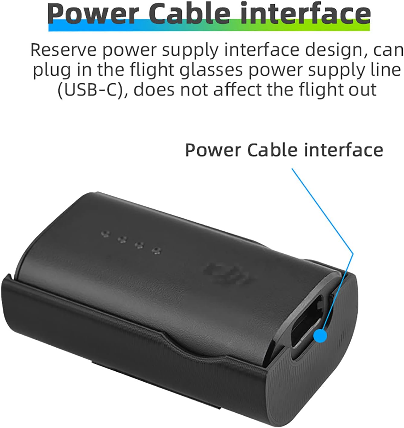 The DJI FPV Goggles Battery Holder allows for reserved power supply through USB-C without affecting flight.