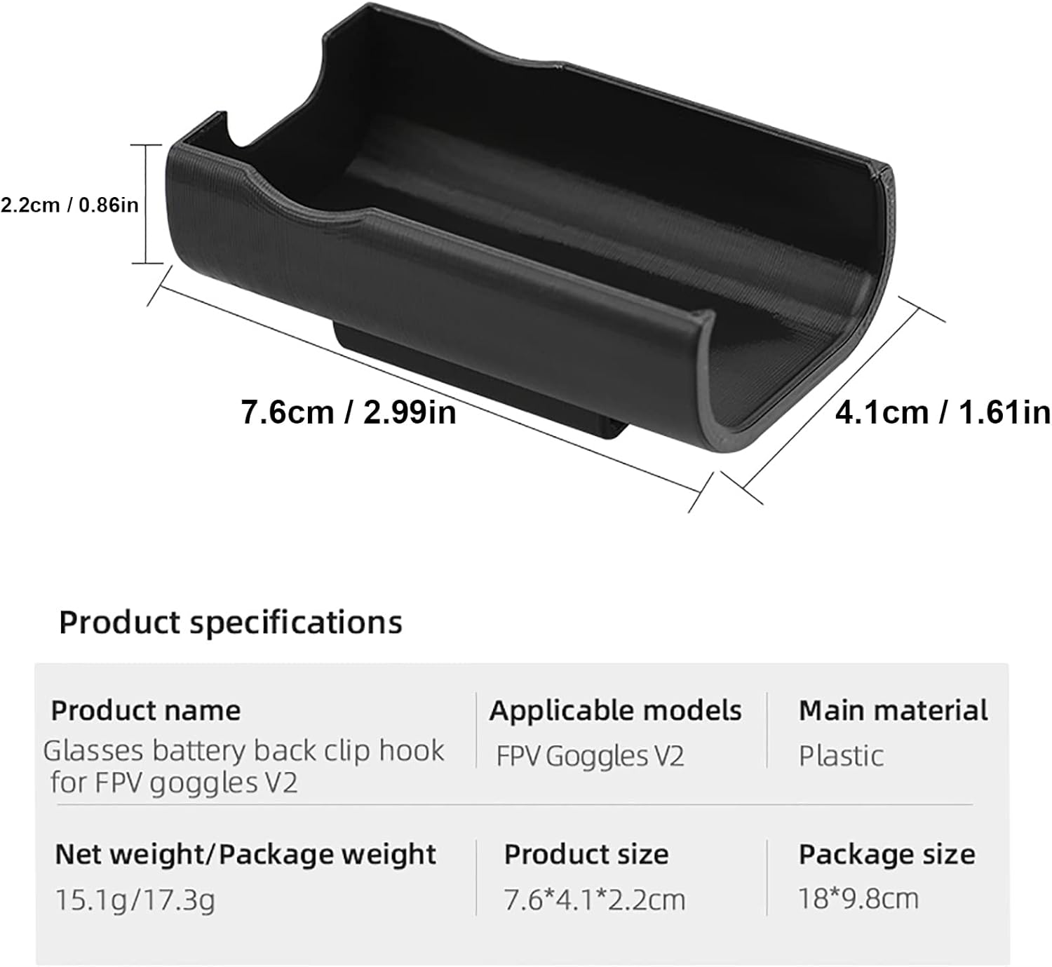 DJI FPV Goggles Battery Holder holds batteries for FPV Goggles V2 with a hook design.