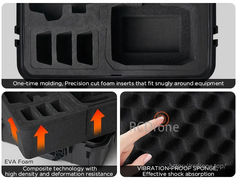DJI Flip Waterproof Case, Precision foam inserts, EVA composite technology, vibration-proof sponge for shock absorption.