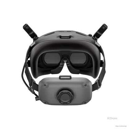 DJI Goggle, DJI FPV goggles with dual antennas, padded face cushion, adjustable head strap, and rear battery pack dial