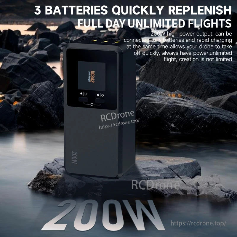 DJI Mavic 4 Pro Charger, 200W charger quickly recharges three batteries for all-day drone flights, ensuring fast takeoffs and uninterrupted creative freedom.