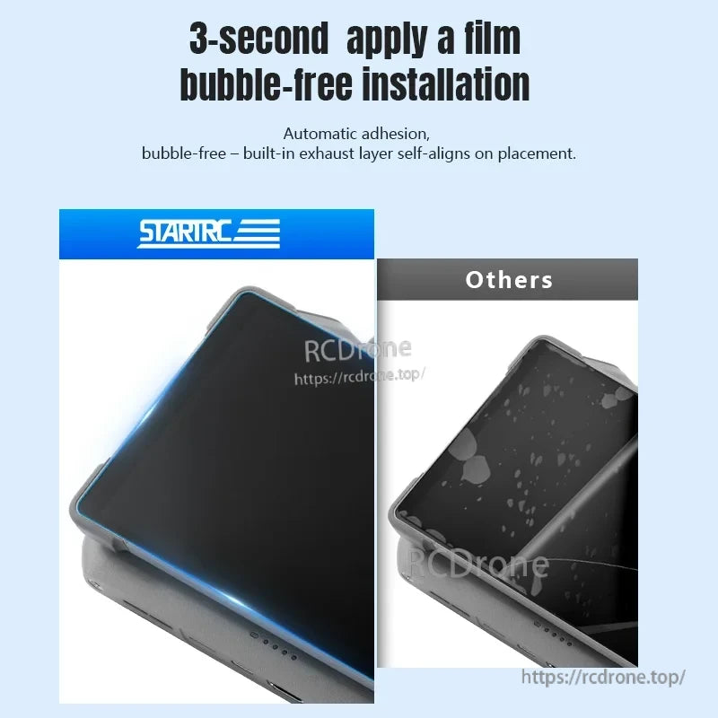 DJI Mavic 4 Pro Screen Protector, Quick, bubble-free film application in 3 seconds with automatic alignment and self-adhesive exhaust layer for seamless installation.