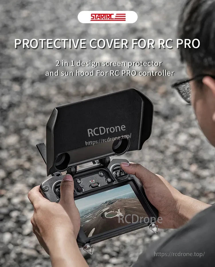 DJI Mini 4 Joystick Protector, 2-in-1 protective cover for RC PRO controller featuring screen protector and sun hood.