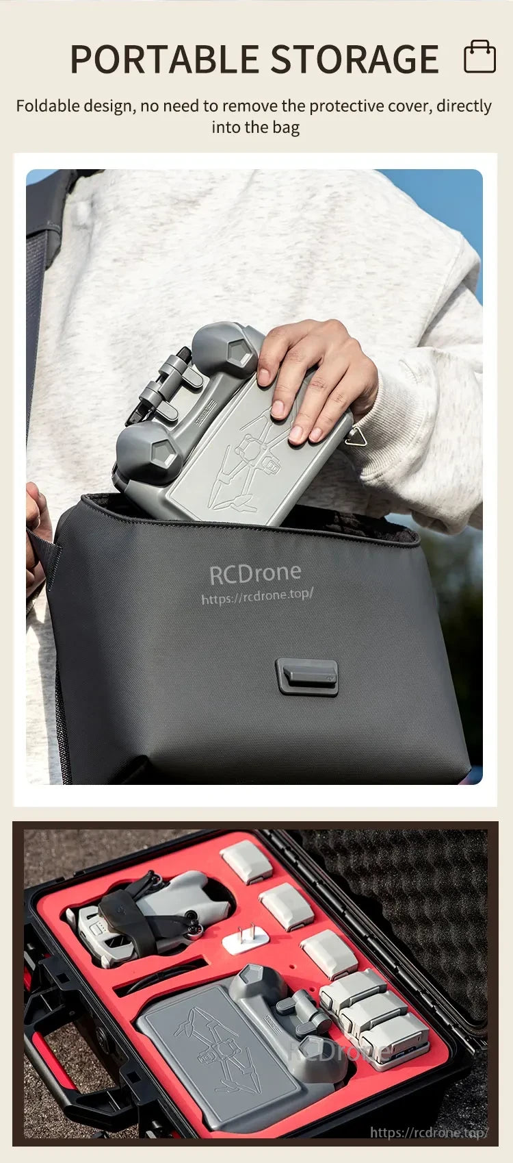 DJI Mini 4 Joystick Protector, Compact, foldable storage with protective cover that remains on and fits directly into a bag for easy portability. (19 words)