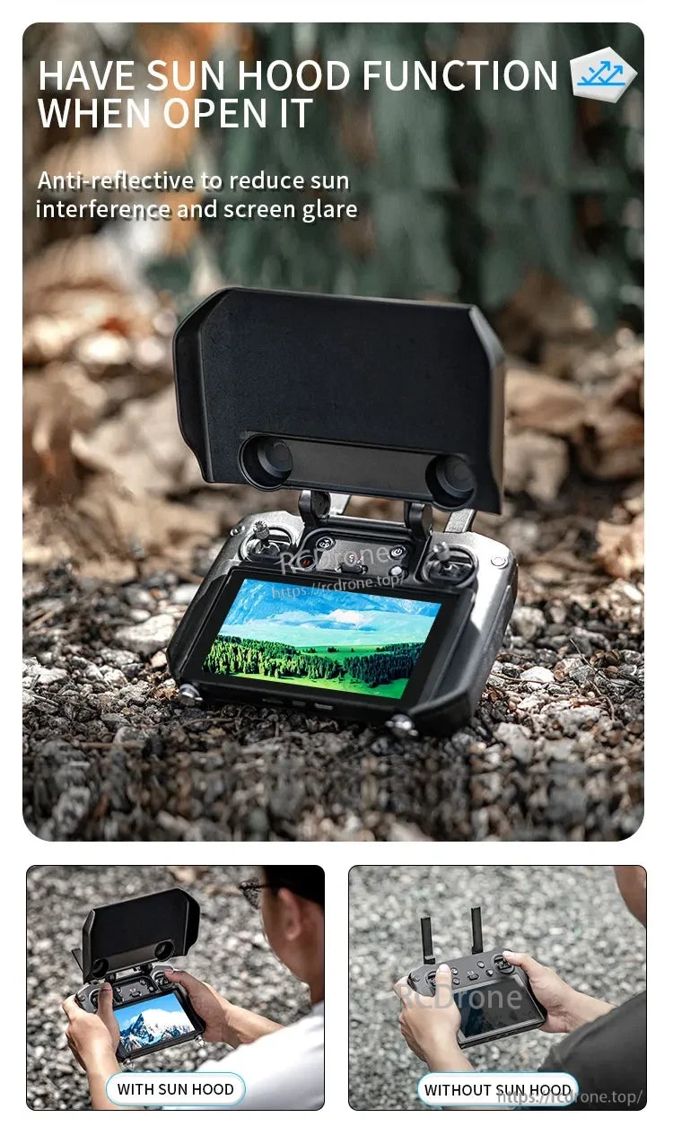 DJI Mini 4 Joystick Protector, Sun hood reduces glare, enhances screen visibility in sunlight.