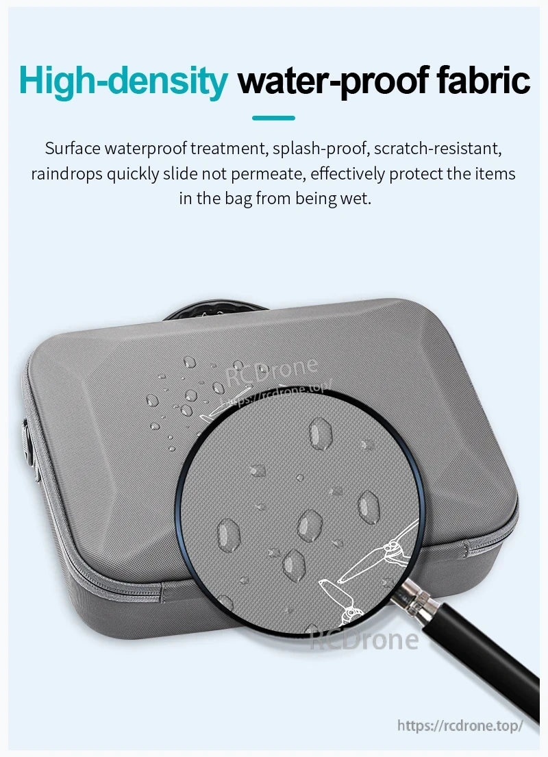 DJI Mini 4 Pro Carry Case, Durable, waterproof fabric resists splashes and scratches, safeguarding contents from moisture.