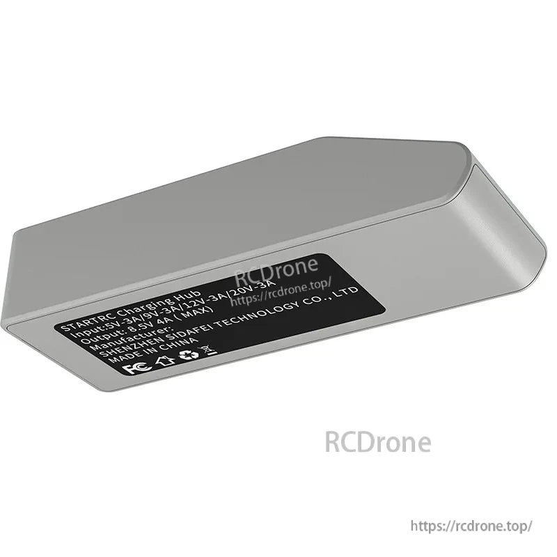 DJI Mini 4 Pro Charger, STARTRC Charging Hub by SHENZHEN SDAFEI TECHNOLOGY CO., LTD, made in China. Input: 5V-3A/9V-3A/12V-3A/20V-3A; Output: 8.5V-4A (max).